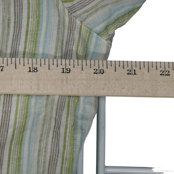 Chicos Blouse Womens Size 2 Green Stripe 100% Linen Long Sleeve Collared - Picture 6 of 8